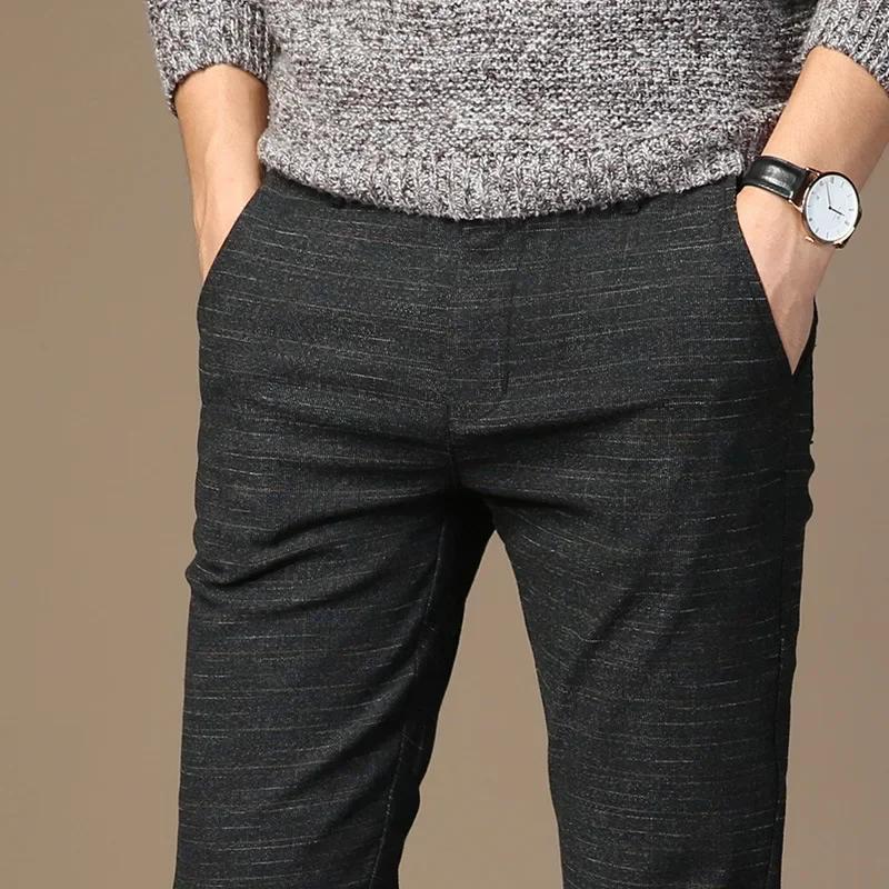 Mens Spring and Summer Casual Pants Men Striped Micro Elastic Straight Trousers 28
