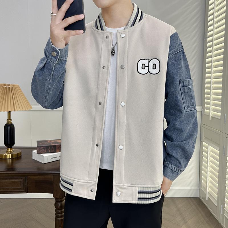 Spring and Autumn Casual Contrast Hooded Jacket Teen Trend Fake Two-piece Baseball Uniform