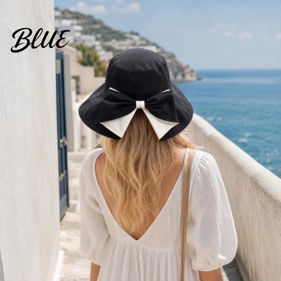 Breathable Polyester Sun Hat 2 Pcs Women's Bowknot Bucket Hat UV Protection Wide for Women Summer Brim Foldable Beach Hiking Camping Outdoor