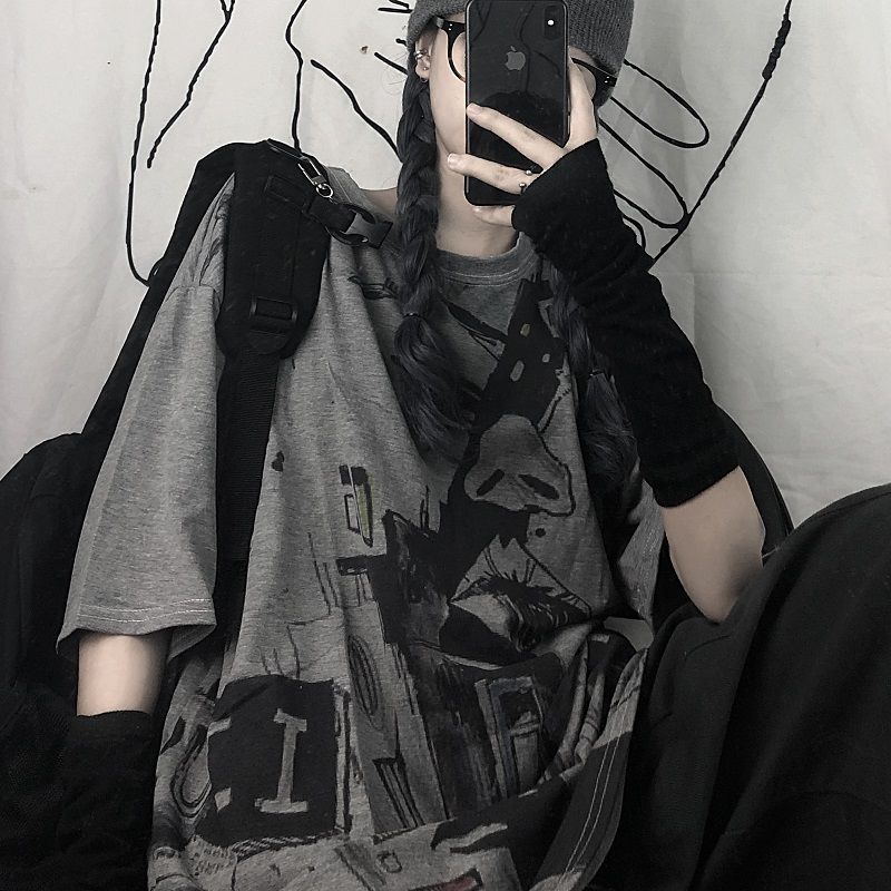 Vintage Gothic Harajuku Graffiti T-shirt Women Streetwear Short Sleeve Korean Style Oversized Graphic Tees Summer
