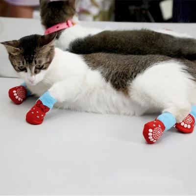 Pet Accessories 4Pcs/set Pet Dog Socks Thick Warm Socks Paw Protector Booties Small Cat Knit Anti-Slip Socks Winter Handmade