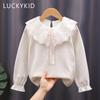 White Shirts for Girls Long Sleeve Ruffle Girls Blouses Spring Autumn School Girls Lace Shirt Princess Tops