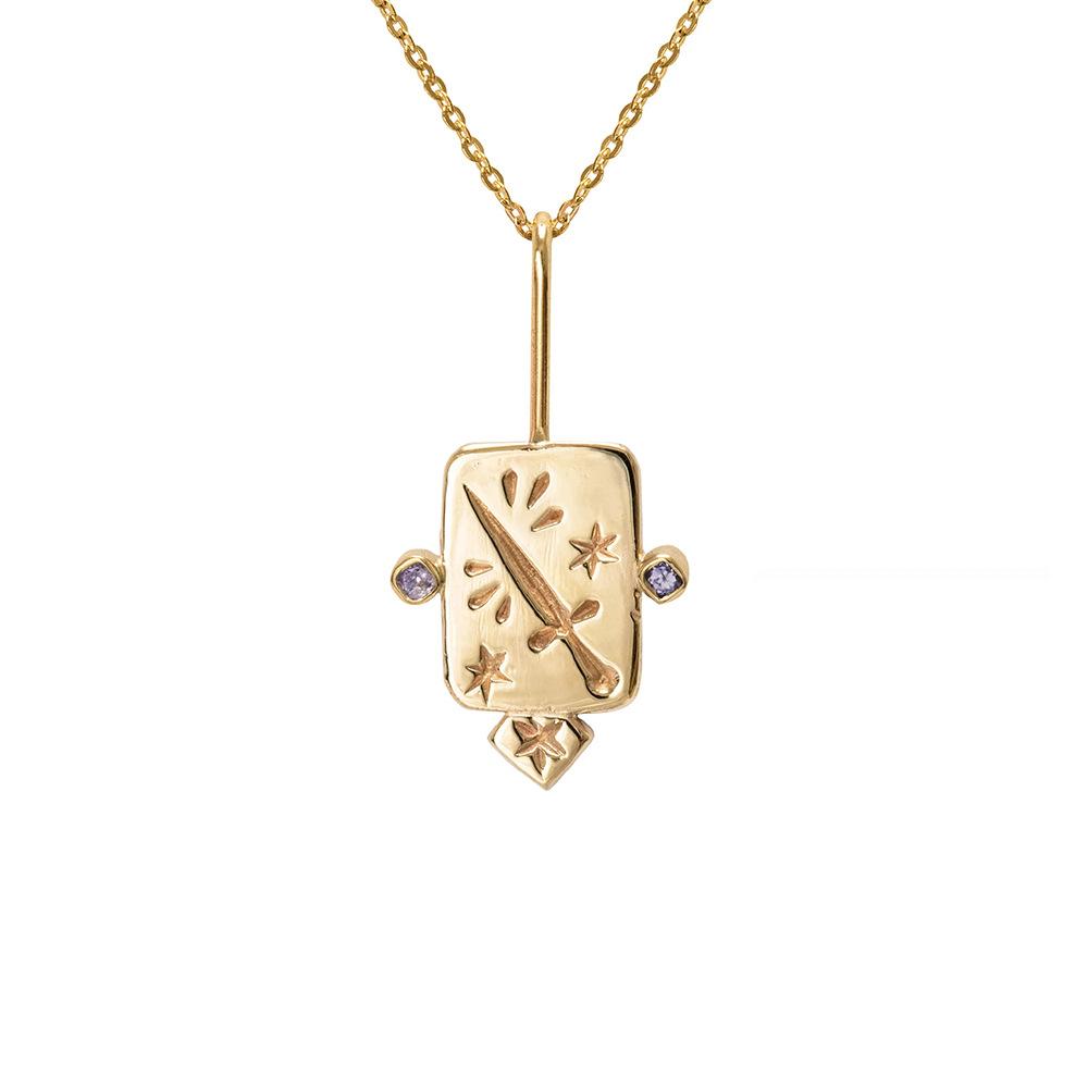Stainless Steel Tarot Necklace With Zircon Tarot Sweater Chain Square Necklace