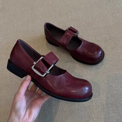 Έκδοση από δέρμα προβάτου~ Βρετανικό στυλ Ιαπωνικά στρογγυλή μύτη Mary Jane παπούτσια γυναικεία μονοκουμπωτά loafers δερμάτινη πλατφόρμα ευέλικτα μονά παπούτσια