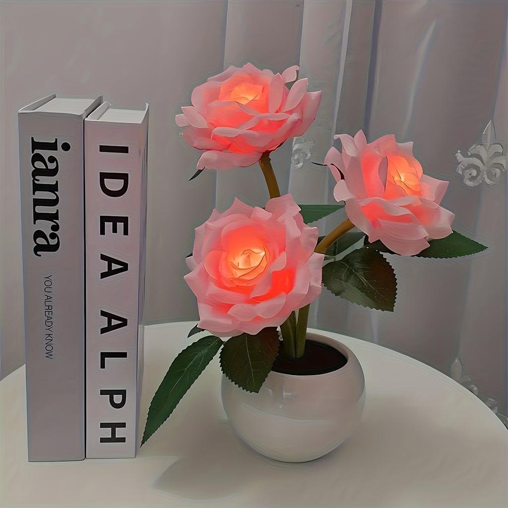 1PC LED Simulation Rose Night Light, Romantic Vase Dining Table, Cabinet, Countertop Decoration, Suitable for Family Living Room