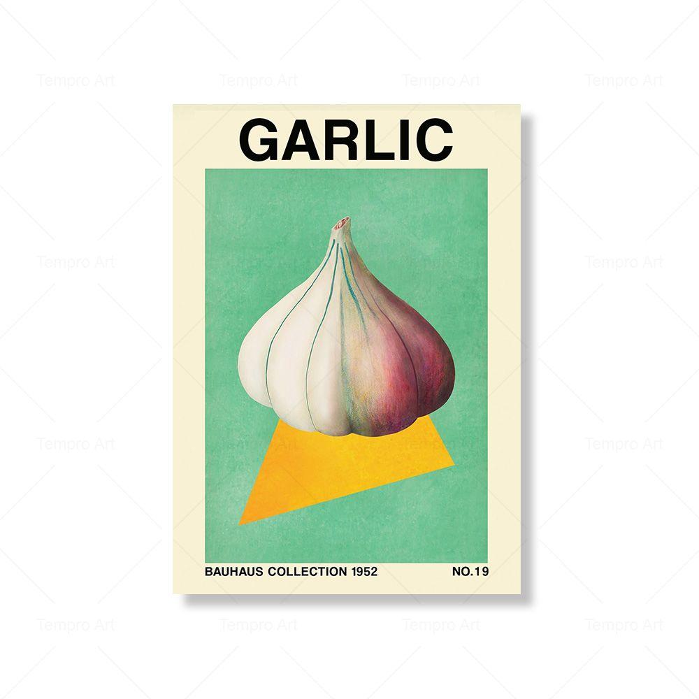 Retro Vegetable Fruit Kitchen Poster Onion Garlic Peach Bauhaus Inspired Botanical Print Canvas Painting Dinning Room Wall Decor
