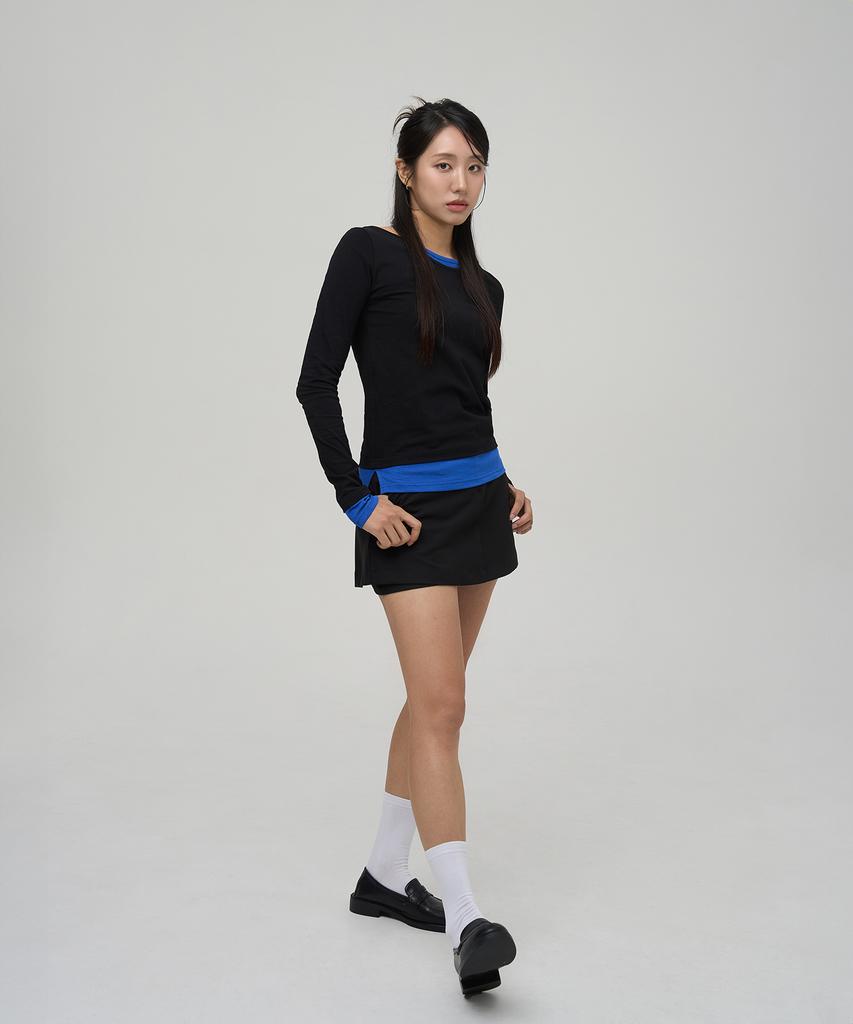 SELITIO Color Block Layered Long Sleeve T-Shirt Black