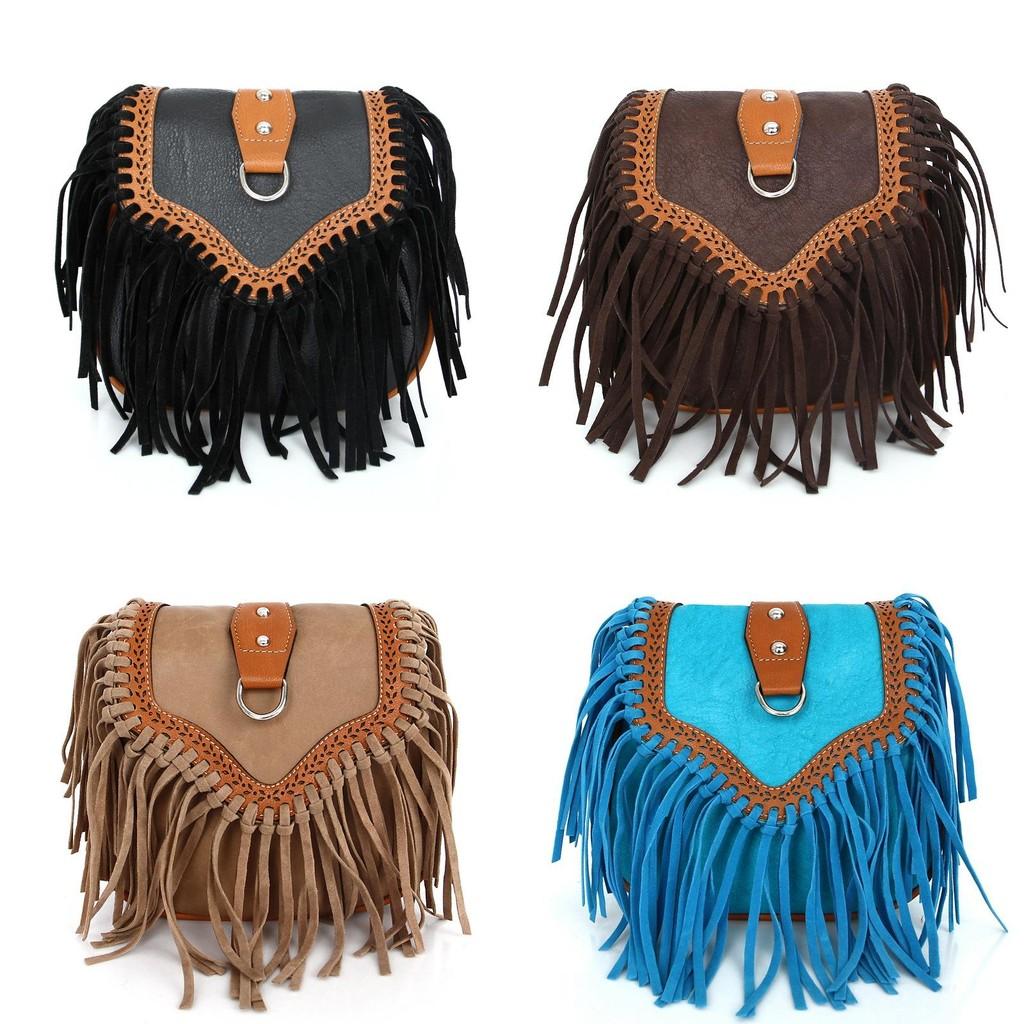 Elegant Bohemian Tassel Crossbody Bag For Women Stylish Vintage Pu Shoulder Bag