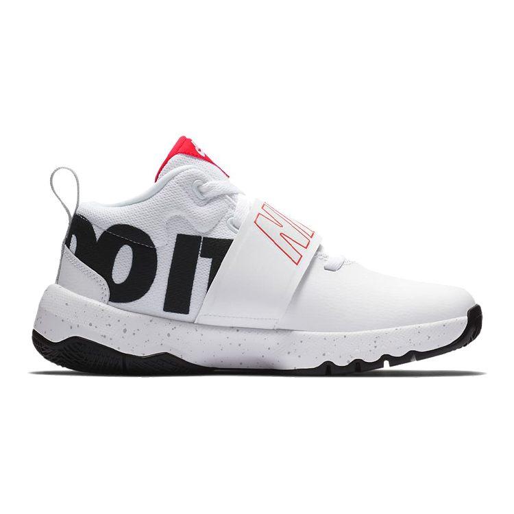 Nike Team Hustle D 8 JDI Fabric Slip Resistant Cushioning Abrasion Resistant Mid Top Basketball Shoes White Black Red AQ9977-100