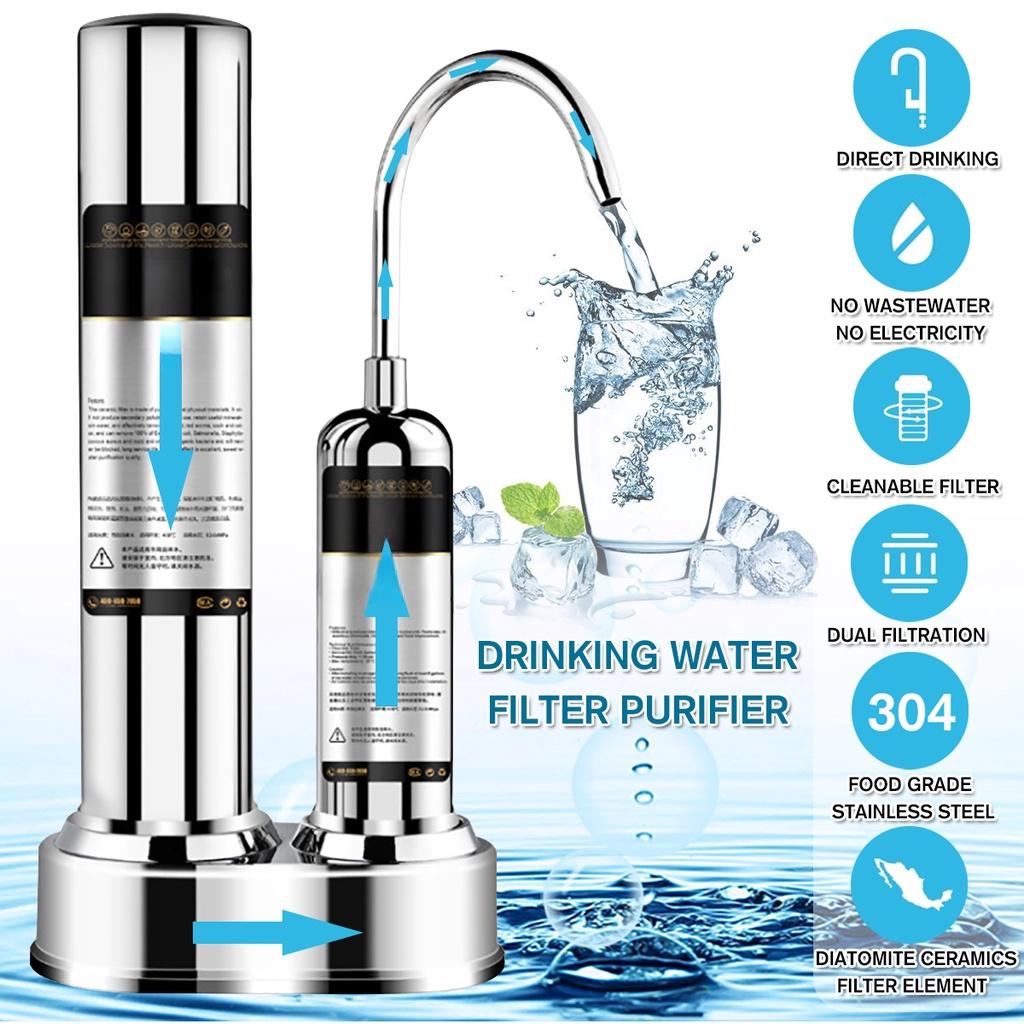 3-5L/min Drinking Water Filter Purifier Ultra-filtration System Desktop Stainless Steel + ABS