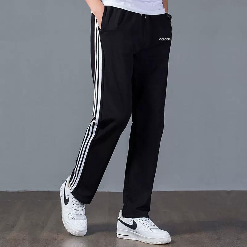 Adidas Men s Pants Sports Pants Running Cotton Comfortable Casual Pants Three-Stripe Straight-Leg Tapered Long Pants M