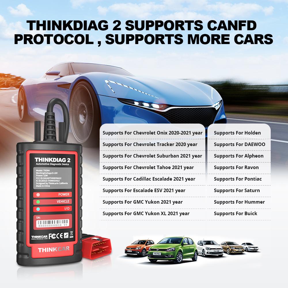 THINKCAR THINKDIAG 2 /KINGBOLEN Ediag Plus CAN FD All Systems 15 Reset Services ECU Coding OBD2 Scanner Car Diagnostic Tool