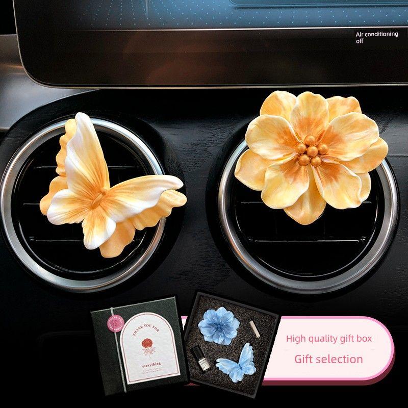 2026 New Butterfly Car Air Freshener Perfume Car Vent Decoration for Girls Flower Car Interior Accessories Diffuser Stone