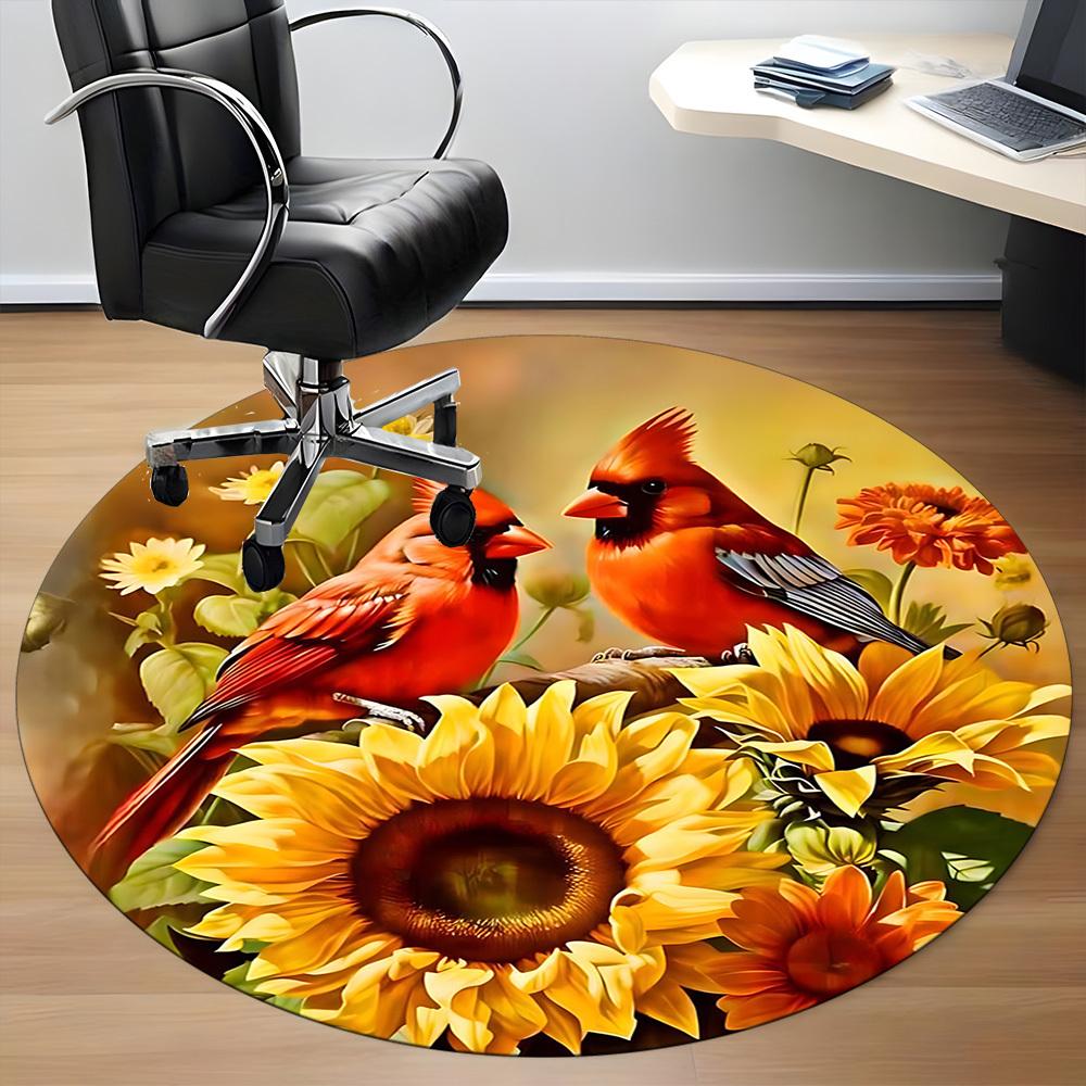 1PC Birds Sunflower Office Round Area Rug, Mat Suitable For Office, Under Office Chairs Bedroom Living Room Home Decor, Room Deco