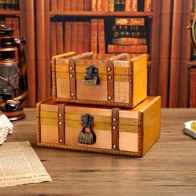 Vintage Koffer Handgefertigte Holz-Aufbewahrungsbox mit Schloss Europäischer Stil Schatzkiste Schmucktruhe Foto-Requisiten Geschenkkoffer