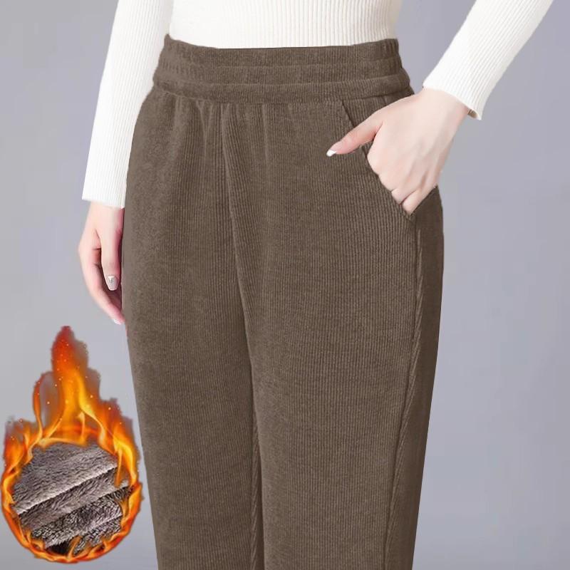 Thickened Corduroy Mom Pants Autumn Winter High Waist Straight Leg Casual Trousers for Middle-Aged Women Harlan Loose Fit
