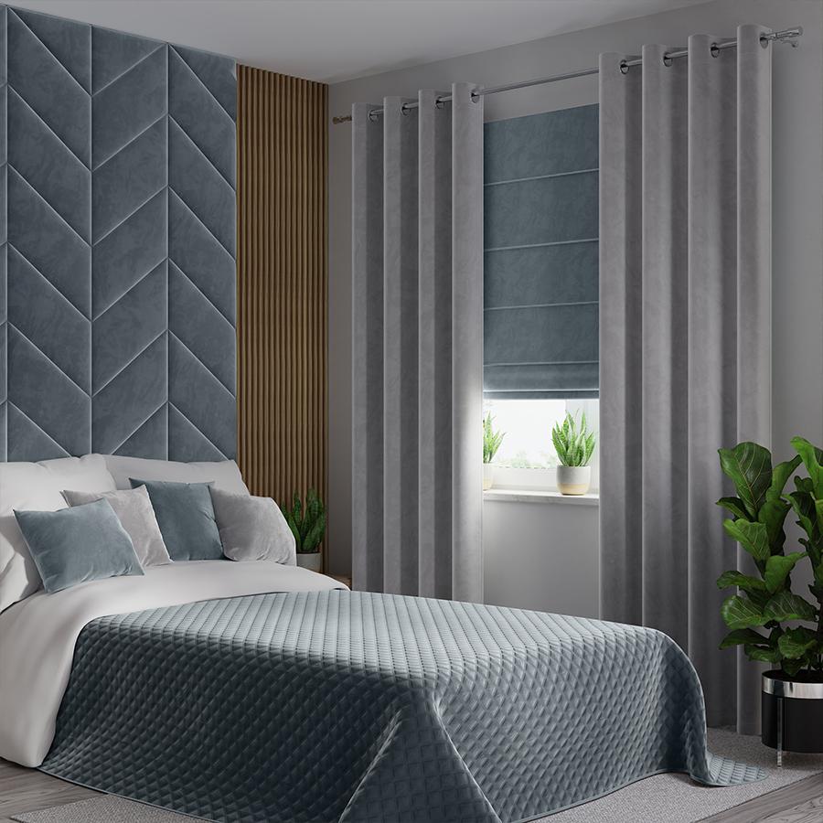 VELVI Bedspread 170x210cm - subdued blue with a geometric pattern