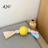 Interactive Pet Training Tool Dog Tug Toy, Rubber Ball Chew Toy with Fabric Strips, Teeth Cleaning for Small Dogs Dental Health Boredom Relief Energy