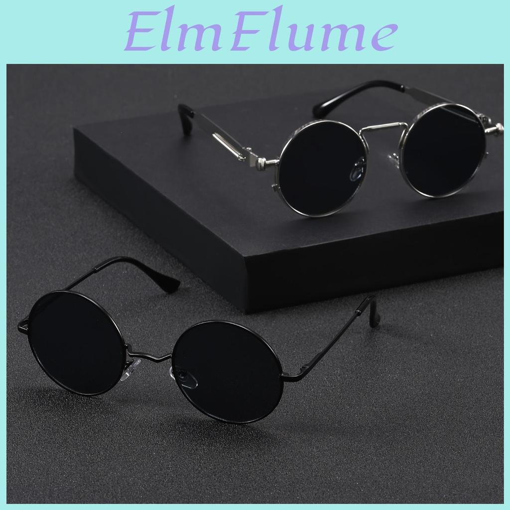 Metal 2pcs Fashion Frame Round Hip Hop Men Sunglasses For Women Vintage Daily Life Shades Eyewear Accessories
