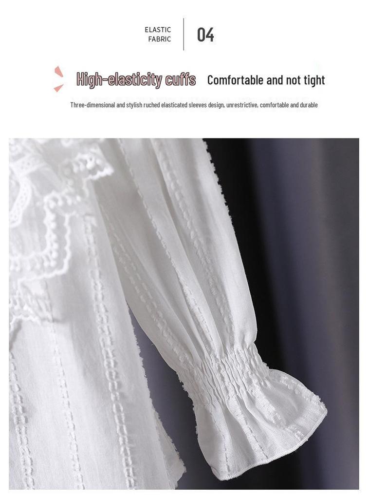 Premium Girls' Lace Stand Collar Long-Sleeved Cotton Top for Spring/Autumn 2025