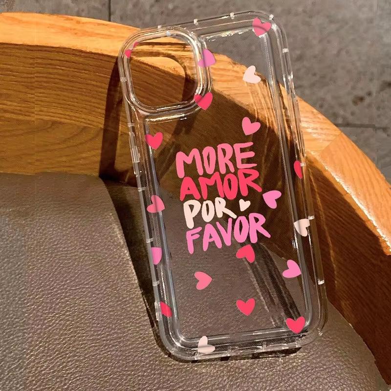 

Love Heart More Amor Por Favor Phone Case For iPhone 17 Pro Max 16 15 Pro 14 13 12 11 XR XS 17Air 16 Plus 16E Clear Bumper Cover iPhone 16 Pro