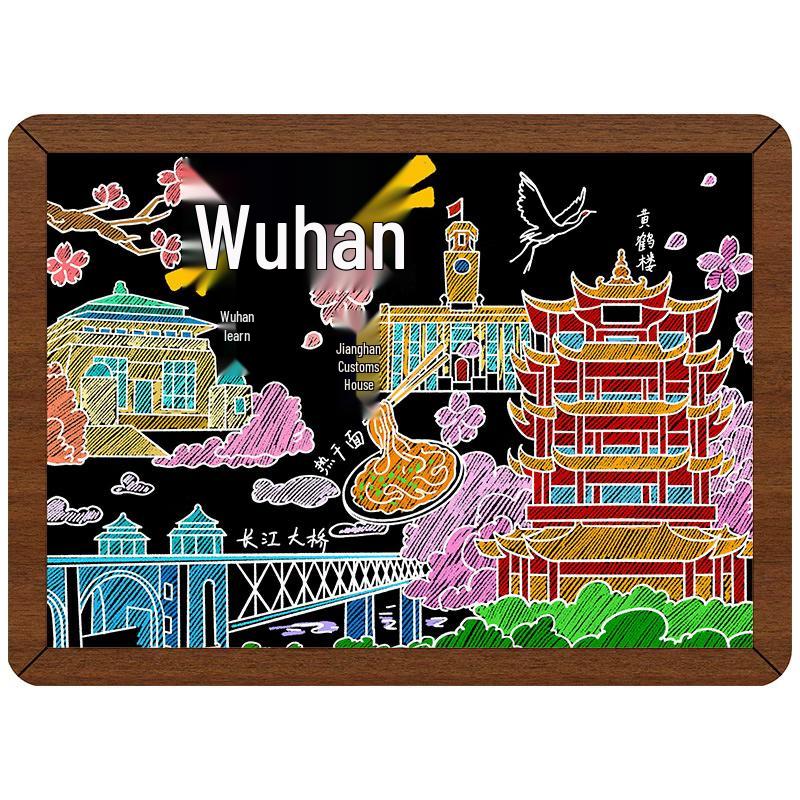 Hand-painted Wooden City Refrigerator Magnet