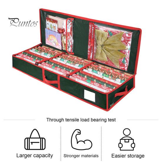 Christmas Wrapping Paper Storage Bag Flexible Partitions Pockets Large Capacity Durable Handle PE Gift Wrap Organizer