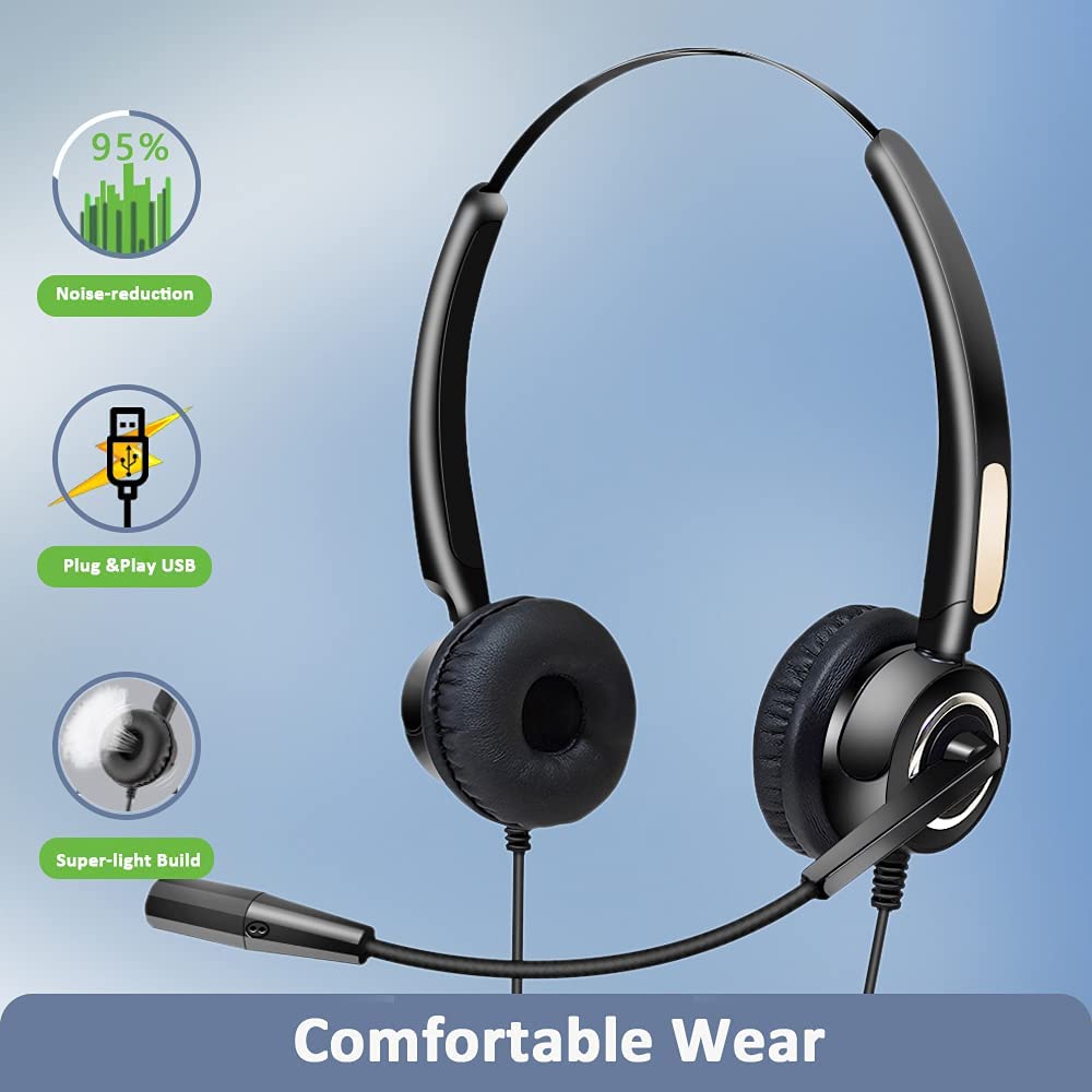 CALLANY Zestaw słuchawkowy USB do komputera do biura/pracy Centrum telefoniczne Zestaw słuchawkowy USB z mikrofonem na wysięgniku
