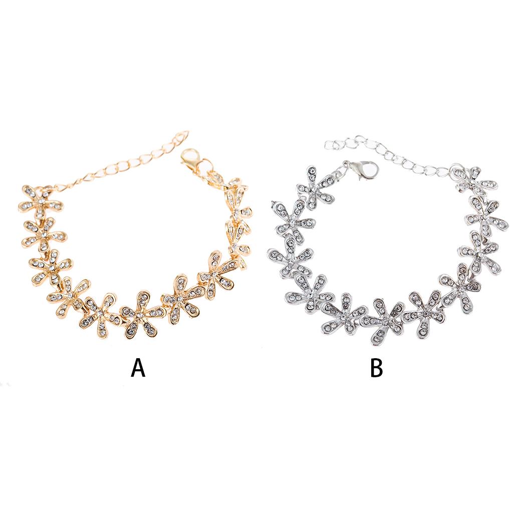 Rhinestone Inlaid Bracelet Women Snow Flowers Adjustable Bangle Hand Charm Chain Jewelry Gift