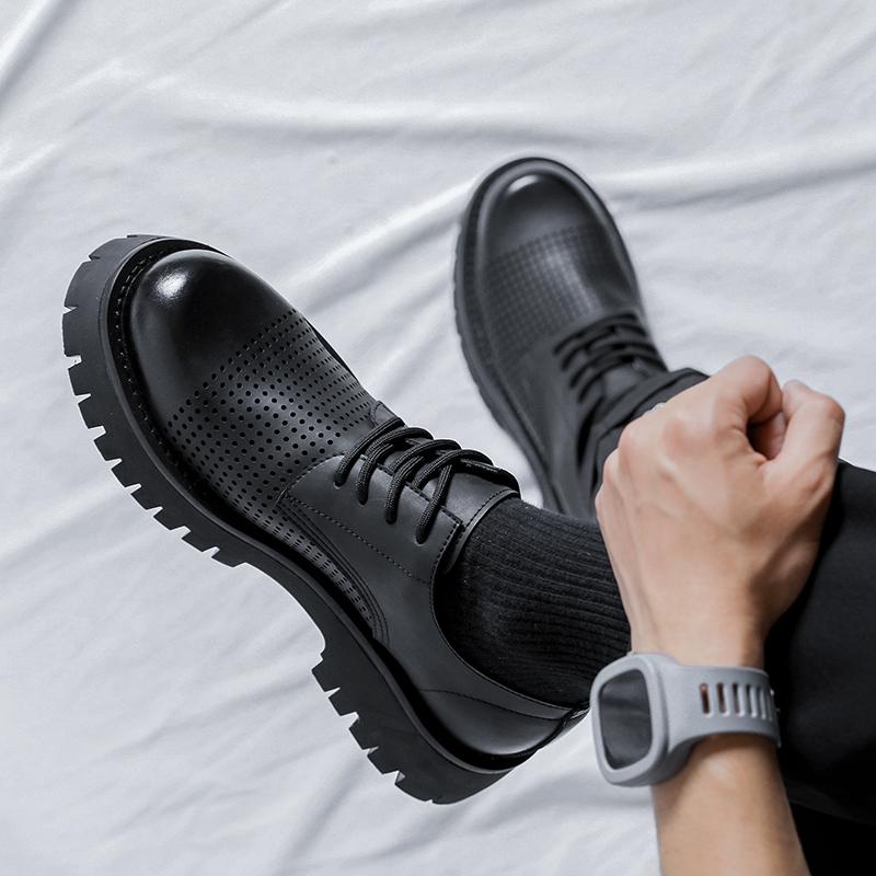 Fashion Summer New Platform Breathable Oxford Shoes Men's Loose Leather Shoes Hollow Thick Sole Formal Dress High Quality Men's Shoes