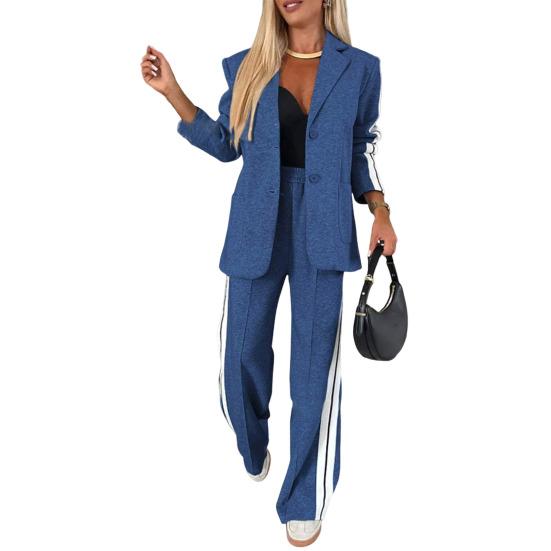 Damen Freizeitanzug 2-teilig/Set Abendkleid für Damen Langarmjacke Lockere Streifen Hose mit weitem Bein