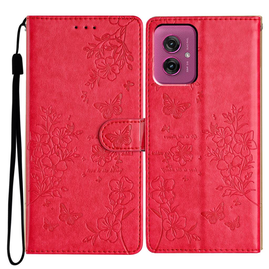 For Motorola Moto G55 5G Wallet Phone Case Butterfly Floral Imprint Leather Flip Cover