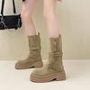 Retro two-wear locomotive boots for women's autumn and winter new belt buckle heightened small thick heel thick-soled Martin short boots