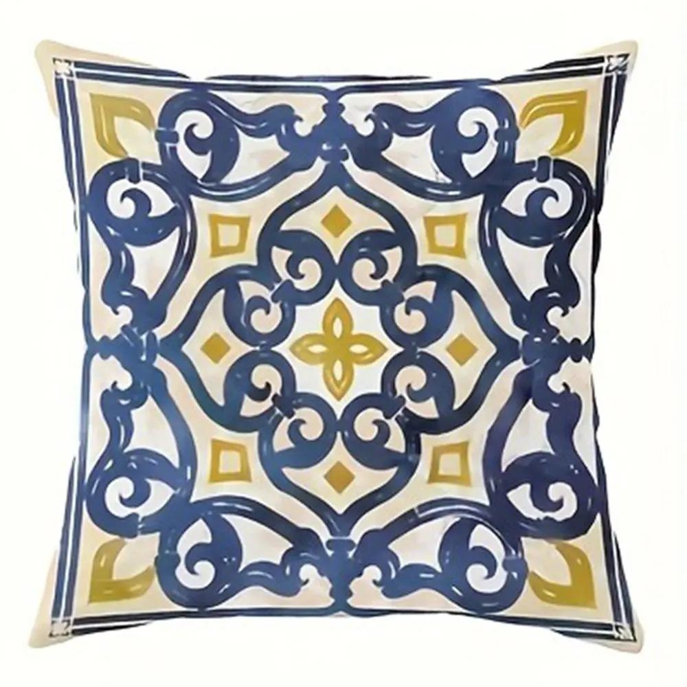 

Синий и Желтый Ретро Узор Домашний Декор Наволочка Чехол на Подушку для Гостиной Дивана из Полиэстера с Молнией 66x66cm красный