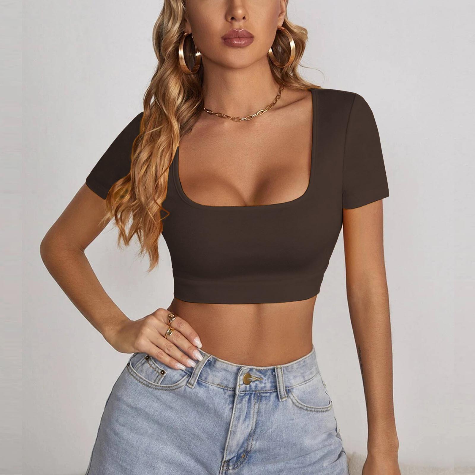 

Women s Leggings Sexy Matching Color Slim Midriff Top M коричневый