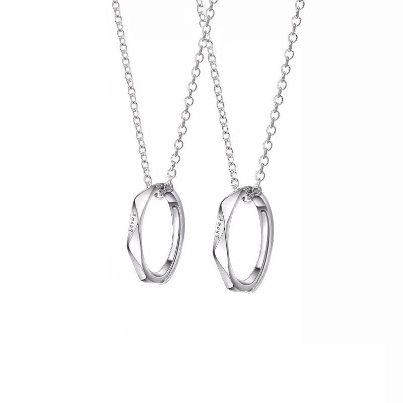 Letter Diamond Couple Ring Necklace for Men and Women, Fashionable Students, Collarbone Chain