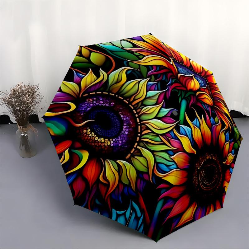 1pc Sunflower Mandala Automatic Open/Close Umbrella, Portable Folding Umbrella, Compact Travel Umbrella For, Birthday/Christmas Gift 5082