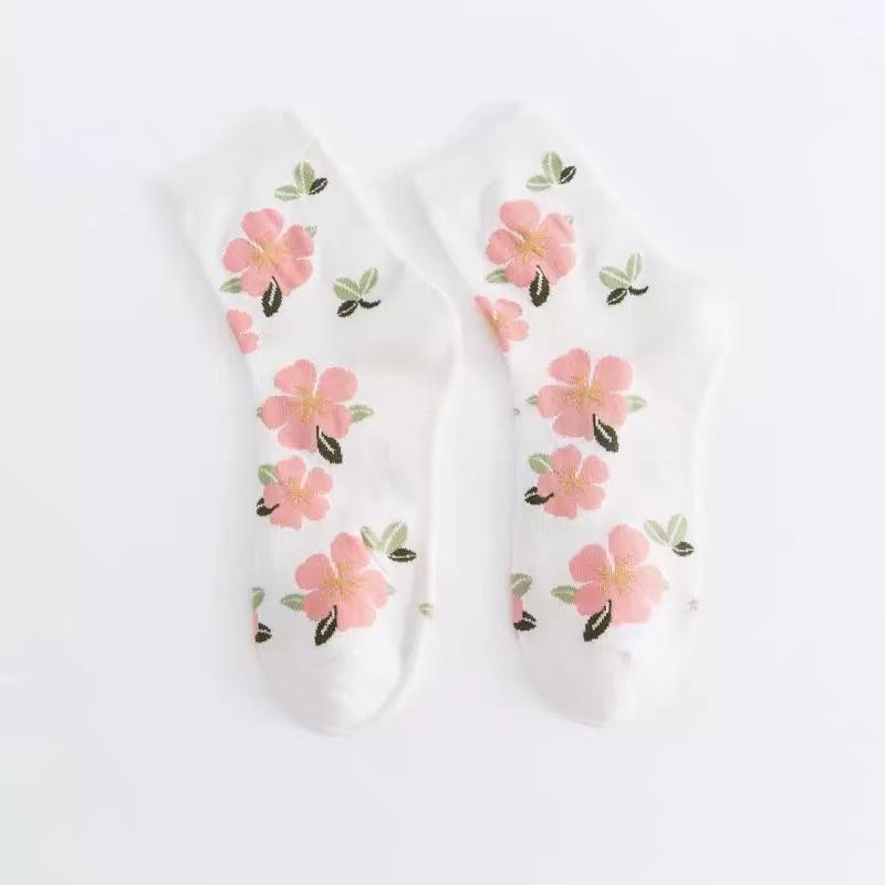 Moda Casual Crew Elegant Damas Calcetines De Algodon Invisibles Con Estampado Flores Corte Bajo Y Ancho Hasta El Tendon De