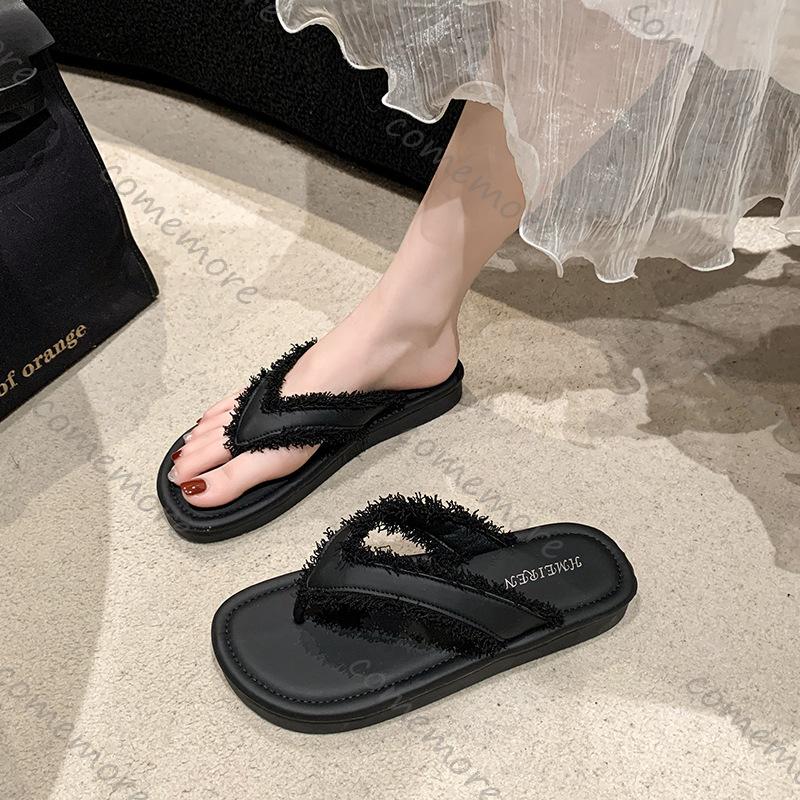 Fashion Comemore Summer Women Flip Flops Fashion Versatile Tassel Thick Bottom Beach Sandals Slides Casual Flat Indoor Outside Shoes