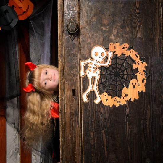 Halloween Door Sign Skeleton Ghost Cat Pumpkin Wooden Welcome Sign