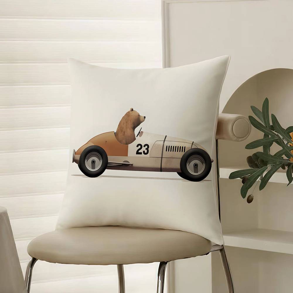Funny Cartoon Animals Car Art Pillow Case Comfort Sofa Bed Silky Elegant Invisible Zipper Decorative Cushion Cover