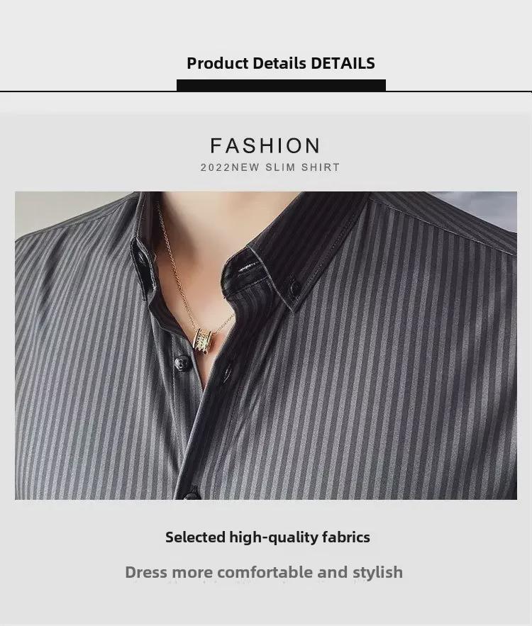 Men's Slim Fit Striped Long Sleeve Shirt - British Style, Trendy Spring/Autumn Casual Wear