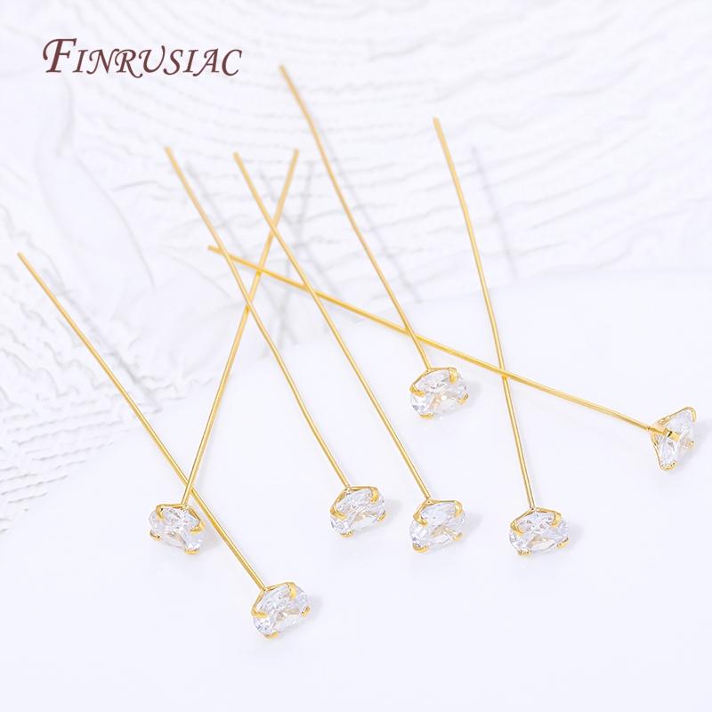 18K Gold Plated CZ Long Stem Pins,3/4/5mm Cubic Zirconia Head Pins For Jewelry Making,DIY Beading Craft,Earrings Accessories