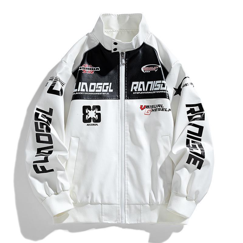 Giacca da Uomo in Pelle Ricamata Giacca in Pelle Larga Giacca Sottile Giacca in Pelle da Motociclista da Uomo