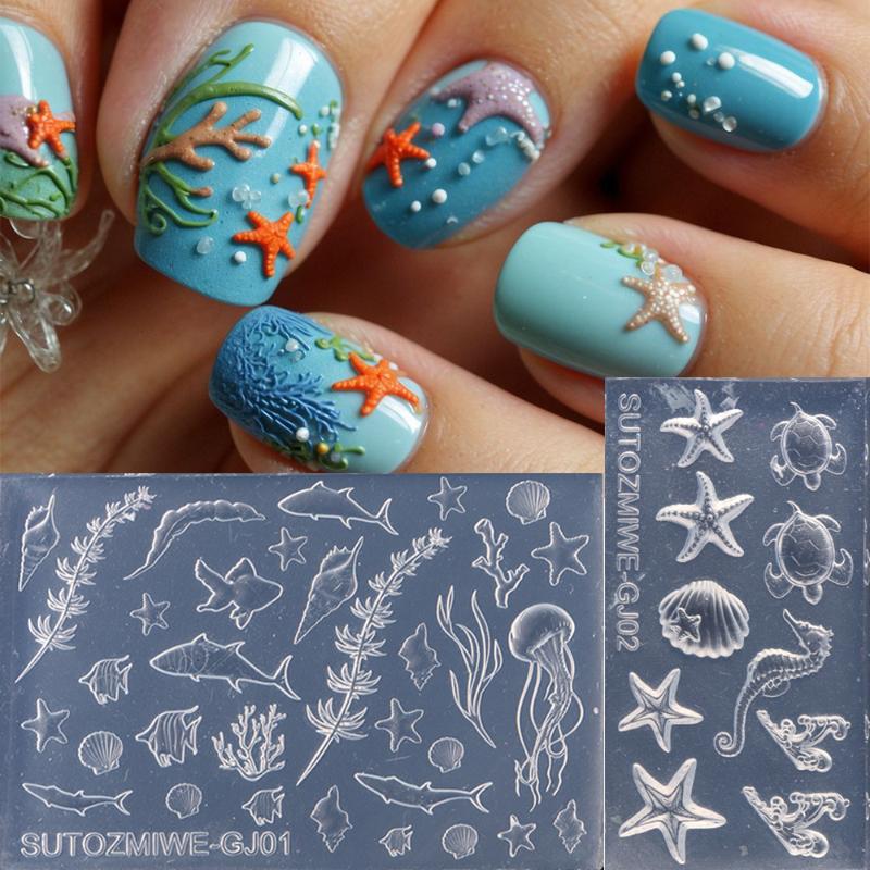 3D Rose Flower Silicone Nail Mold Ocean Style Shell Starfish Nail Transparent Mold Diy Nail Art Decoration Manicure Design Tools