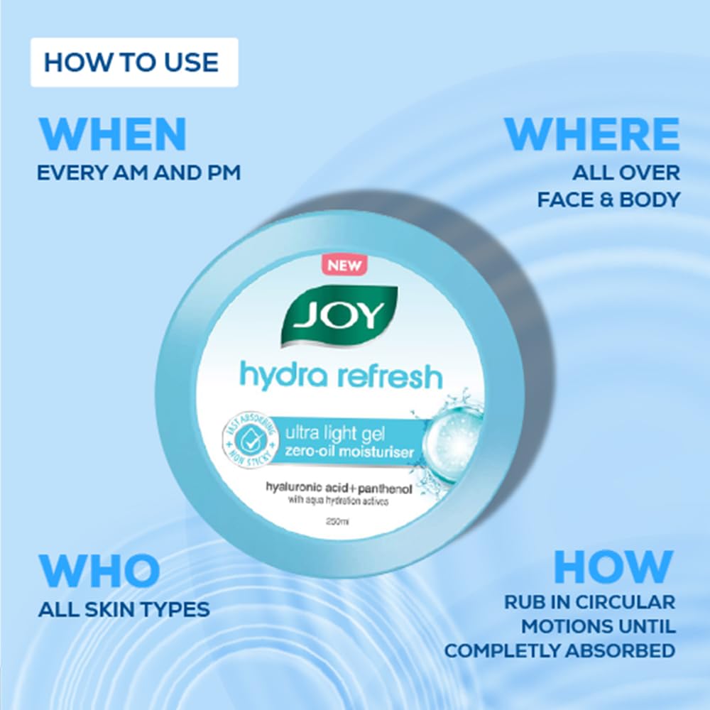 Joy Hydra Refresh Ultra Light Gel 150ml Oil-Free Moisturizer for Oily Skin 48hr Hydration Non-Sticky Face Cream