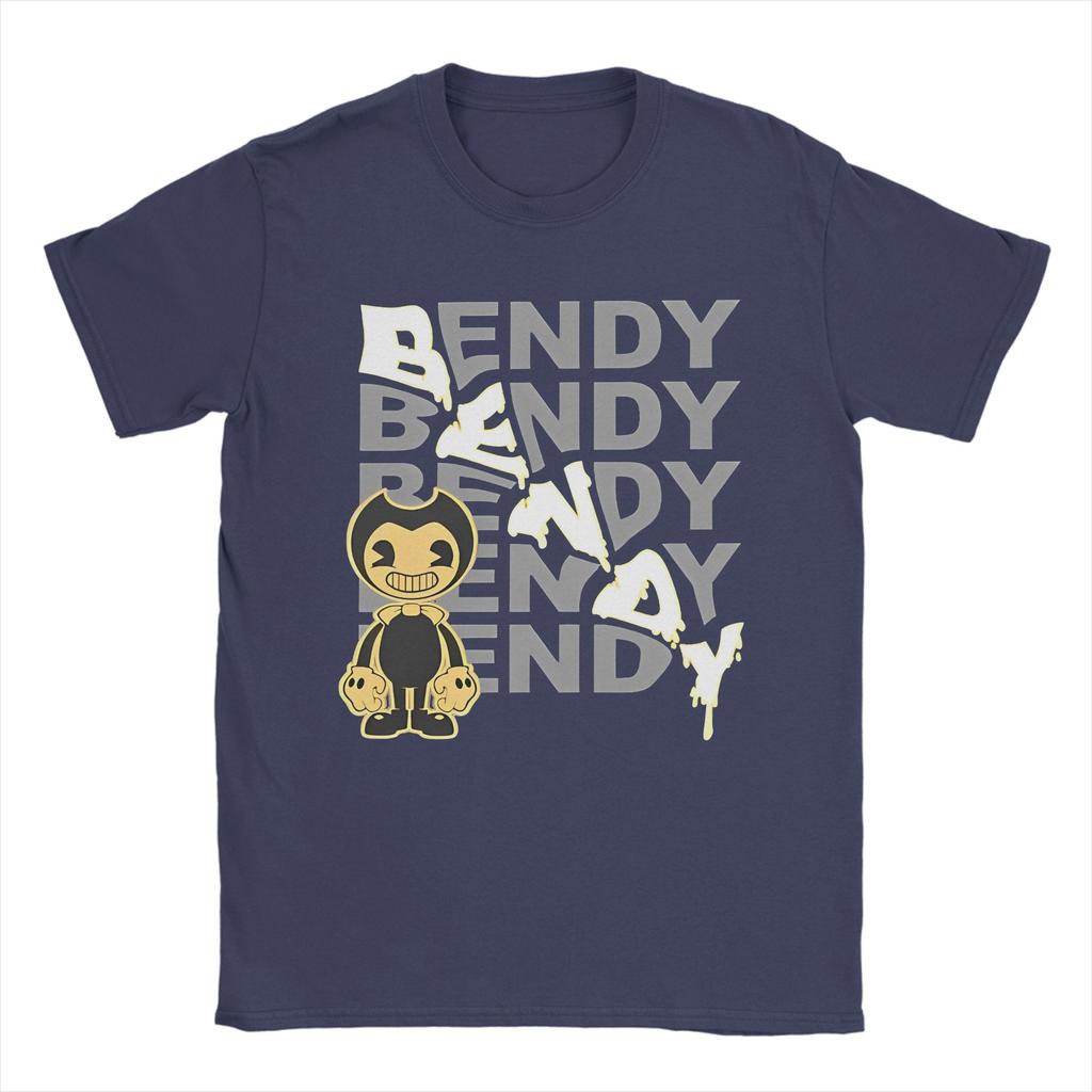 Bendy Cartoon TShirt Unisexs 100Cotton Top Tee Funny Game Crewneck Short Sleeve