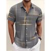 Men's Checkered Button Down Shirt with Casual and Fashionable Printed New Short Sleeved Shirt
