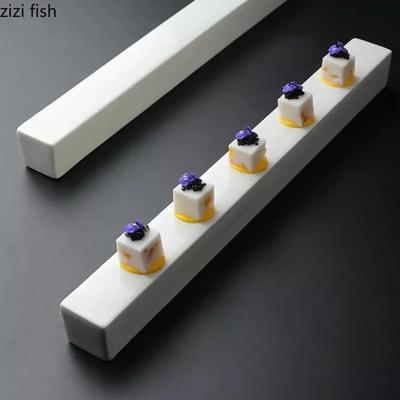 Pure White Ceramic Long Strip Plate Square Dessert Plate Sushi Plates Snack Plates Molecular Cuisine Specialty Tableware