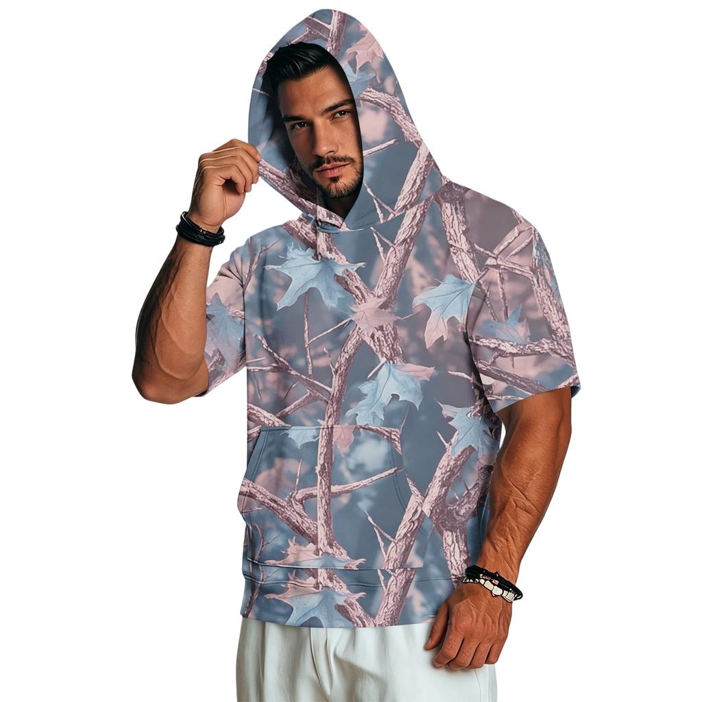 Men's Short Sleeve Hoodie Casual Retro Lightweight Camouflage Print